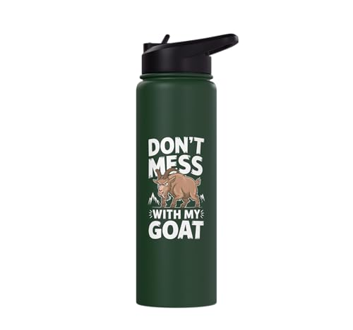 Don´t Mess With My Goat Cute Coat Pygmy Goat Farmer Stainless Steel Insulated Water Bottle - color: Dark Green