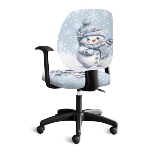 2 Piece Office Chair Cover Set Washable Computer Chair Slipcovers Christmas Snowman Soft Stretchable Breathable Swivel Armchairs Slipcover Modern Office Home Decor Sweet Gifts - color: Blue Snowman
