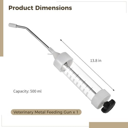 yeesport 500ml Metal Feeding Gun, Dosing Syringe for Cattle Sheep Horses