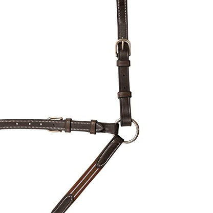 Exion English Horse Breastplate with Running Martingale | Premium 3-Point Breastplate with Wither Padding, Girth Loops & Elastic Chest | Vegetable-Tanned Leather | Black & Brown - color: Black, size: Pony