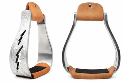 CHALLENGER Horse Western Aluminum Engraved Lightning Bolt Cut-Out Saddle Stirrups 51208