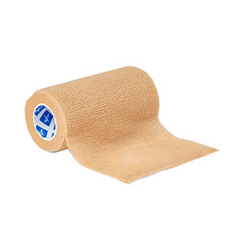 Medline Self-Adherent Cohesive Wrap Bandage, Latex-Free, 4" x 5 yd, Tan, 18 Count - size: 4" x 5 yd