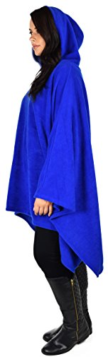 Dare2BStylish Women Poncho Style Hoodie Sweater Fleece Cover Up for Cold Weather - color: Royal Blue