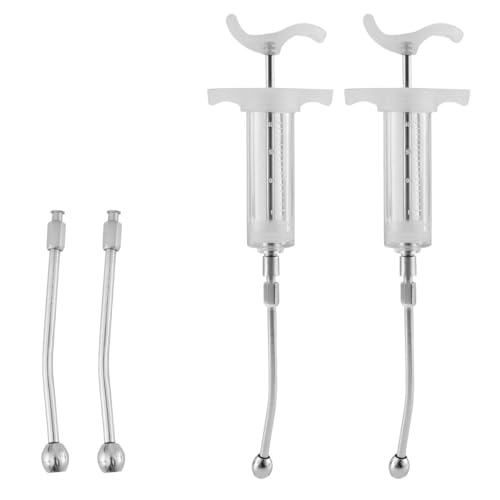 2-Pack Animal Drench Gun Syringe (20 mL) – Adjustable Dosage Reusable Goat Syringe with 2 Drench Nozzles – Oral Dosing & Feeding Tool for Goat, Sheep, Cattle, Pig, Dog, Cat & Farm Livestock