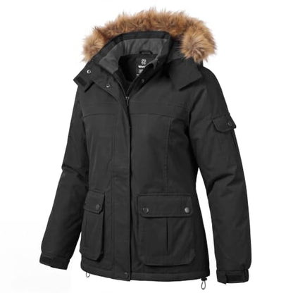 Wantdo Women's Waterproof Ski Jacket Windproof Winter Snow Coat Mountain Snowboarding Jackets Outdoor Fleece Parka - color: Black, size: Medium