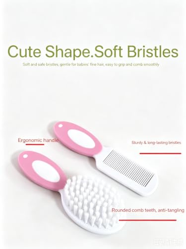 Baby Hair Brush Set Soft Goat Hair Brush for Newborn Toddler, Pink Prevention Cradle Cap