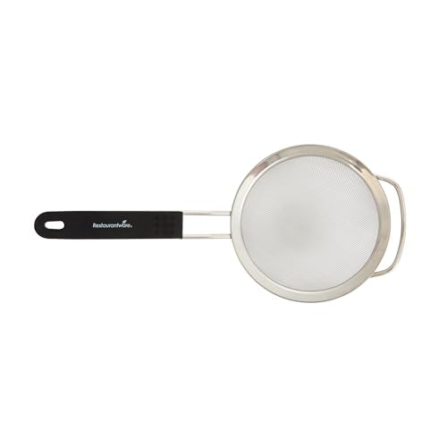 Restaurantware Fine Mesh Strainer 1 Count 15" x 7.8" x 3" with Silicone Handle Stainless Steel Extra Fine Mesh Strainer Heat-Resistant Handle Dishwasher-Safe for Rice, Quinoa, Pasta - size: Standard, Extra Fine Mesh-7 3/4"