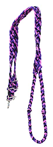 CHALLENGER Horse Western Nylon Braided 8 Ft. Knotted Roping Barrel Reins Purple Teal Orange 60737 - color: Purple / Pink / Black