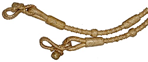 Horse Western Tack 8.5ft Contest Hand Braided Rope with Natural Raw Hide Leather in Matching Knots Raw Hide Leather, Hand-Braided Romal Romel Reins Ranch Rope- 52' Romel