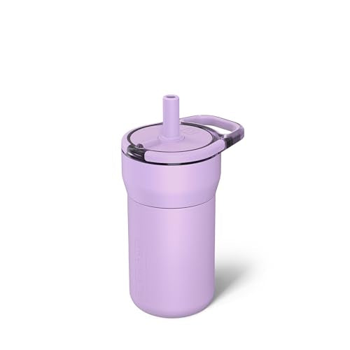 BrüMate Leap 12oz 100% Leakproof Kids Tumbler with Handle and Silicone Soft Straw | Durable Drop Resistant Silicone Sleeve | Made of Insulated Stainless Steel | Cup Holder Friendly | 12oz (Lavender) - color: Lavender