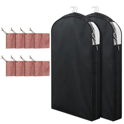 Briwooody Cotton Linen Garment Bags, 2 Sets, Moth Protection, Black - color: Black