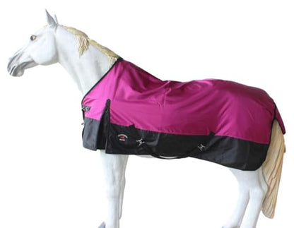 CHALLENGER 1200D Turnout Waterproof Rain Light-Weight Sheet Horse Blanket - color: 라즈베리 / 블랙, size: 70 inches