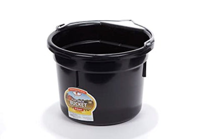 Little Giant® Flat Back Plastic Animal Feed Bucket | Animal Feed Bucket with Metal Handle | Horse Stall Feeding and Watering Supplies (Black, 8 Quart) - color: Black, size: 8 Quart