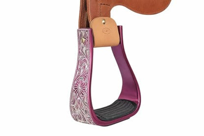 Horse Western 5" Wide Barrel Racer Engraved Aluminum Show Stirrups 51177v - color: Pink, size: 5" Width, 5" Height