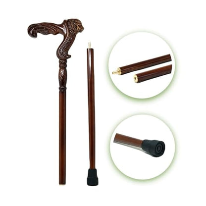 Hand Carved Wooden Walking Cane with Ergonomic Handle and Rubber Tip for Men and Women - Fashionable Unique Walking Stick for Seniors - 37 inch - style: Lion