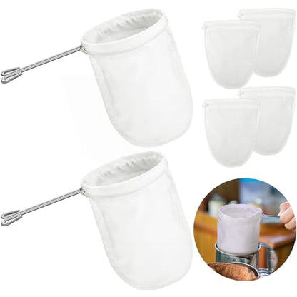 Tatuo 4 Pieces 5.5 Inch Ultra Fine Mesh Strainer Bags Reusable Filter with 2 Stainless Steel Frame with Handle for Filter Nut Milk Coffee Tea Traditional Thai Butter Bag Juices and Fresh Cheese Cotton