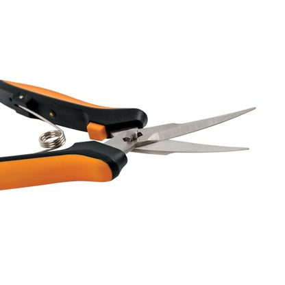 Fiskars 6" Curved Micro-Tip Pruning Snips, Garden Scissors For Tight Spaces | Take-Apart Design, For Intricate Trimming & Shaping, Steel Blades with Easy Action Spring, SoftGrip Handles, Sheath Included - style: Curved Snips