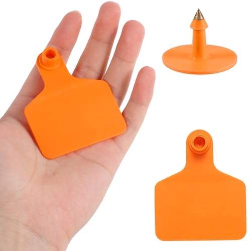 100PCS Blank Large Size Plastic Livestock Ear Tags - Farm Animal ID Tags (Orange) - color: Orange