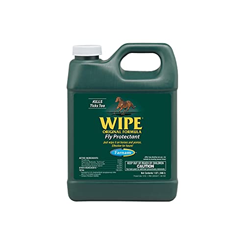 Farnam Wipe Original Formula Fly and Tick Protectant for Horses, 32 oz | Horse Fly Repellent, Deer Fly Repellent, Stable Fly Repellent Along with Ticks and Mosquitoes