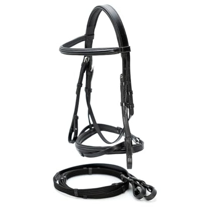Jeffers Uniquely English Leather Horse Bridle with Reins, Padded Crown, Adjustable Noseband, English Bridle Tack for Hunter, Jumping, Dressage, Riding - size: Oversize