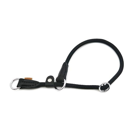Braided Round Martingale Dog Collar, Training Collar with Slidable Stop Ring and Adjustable Stopper - Ideal for Medium Dogs (M(1/3") - 18" Long, Black) - color: Black, size: M(1/3") - 18" Long with stopper