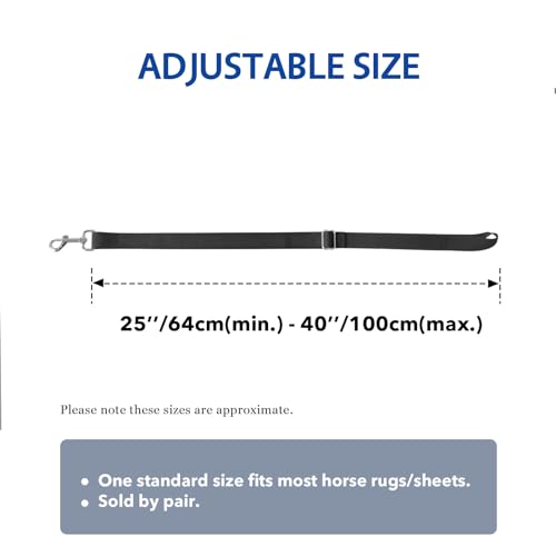 Harrison Howard Half Elastic Horse Blanket Leg Straps Replacement, Adjustable Leg Straps with Controlled Stretch for Heavy Blankets, Secure Fit for Turnout, Stable & Transport Black Full Large - size: Half-Way Horse Leg Straps