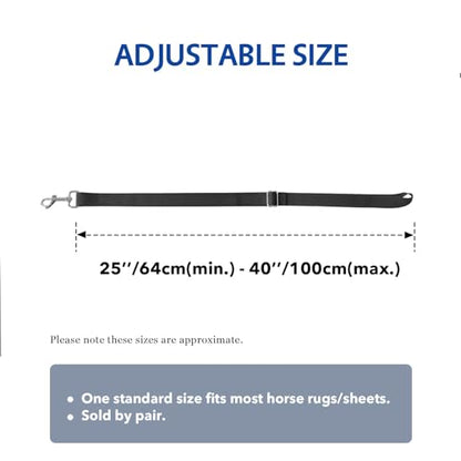 Harrison Howard Half Elastic Horse Blanket Leg Straps Replacement, Adjustable Leg Straps with Controlled Stretch for Heavy Blankets, Secure Fit for Turnout, Stable & Transport Black Full Large - size: Half-Way Horse Leg Straps
