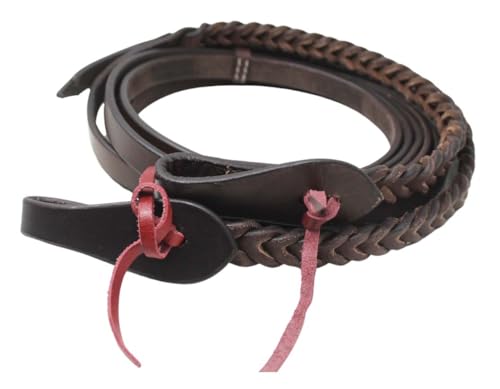 CHALLENGER Horse Western 8 Feet Leather Braided Leather Split Reins 66RT49 - color: Brown