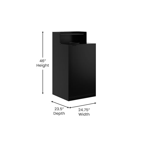Flash Furniture Trash Can Enclosure, 32 Gallon, Black | 8" Drop Hole, Tray Shelf, Swing Door, Commercial Grade - color: Black