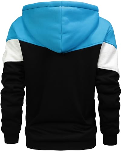 Men's Winter Fleece Thermal Jackets for Men Sherpa Lined Hoodies Warm Thick Jacket Outerwear - color: 995lakeblue Grey Black, size: Large