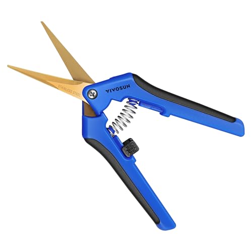 VIVOSUN Curved Gardening Scissors 6.5 Inch Hand Pruner Shear with Titanium Coated Blades 1-Pack | Curved Precision Stainless Steel Blades, Comfort Ergonomic Grips, Ideal Snip for deadheading, Trimming & Shaping Plants - style: Blue Curved Blade
