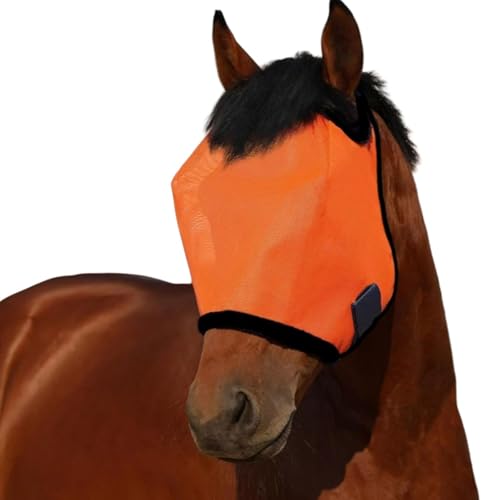 Orange Horse Fly Mask Large Space Breathable UV Protection Comfort Full Face Mesh Horse Fly Mask with Adjustable Strap for Horses - color: Orange