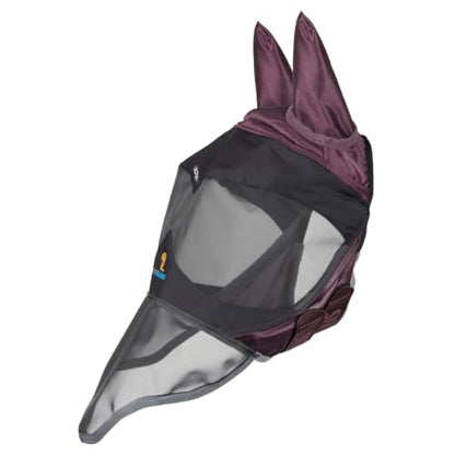 Shires Flyguard Pro Deluxe Horse Fly Mask with Ears & Nose - UV Protection & Fine Mesh Black Cherry/Cob - color: Black Cherry, size: Cob