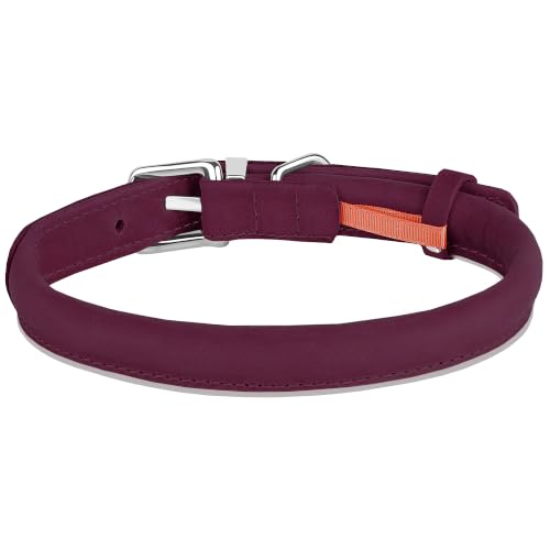 OOPSDOGGY Rolled Leather Dog Collar Reflective – Genuine Leather Round Dog Collar for Small Medium Large Dogs (Burgundy, 20" – 24") - color: Burgundy, size: 20" – 24"
