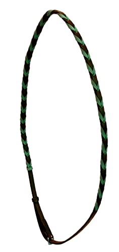 Leather Equestrian Horse Neck Strap - color: Dark Brown and Teal, size: 60"