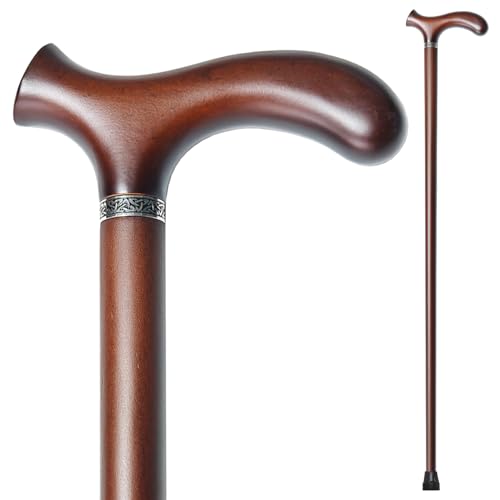 Wooden Walking Cane with 5 Height for Men and Women, Handmade Wood Cane with Comfort Grip Handle, Supportive Mobility Aid for Seniors, Fashionable & Classic Lightweight Stick - color: Coffee, size: 35"(for 5'6" to 5'9")