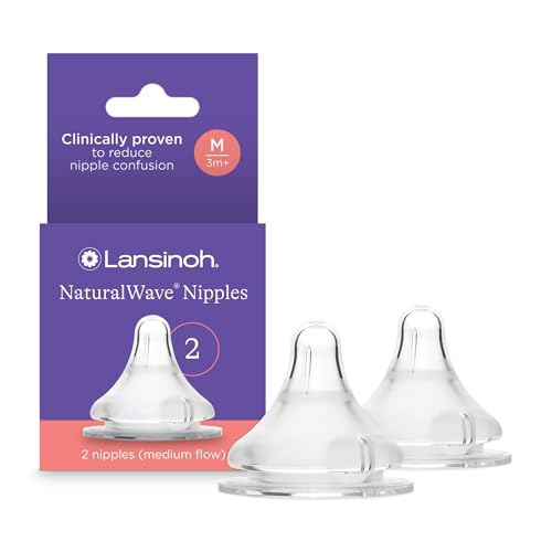 Lansinoh NaturalWave Baby Bottle Nipples, Medium Flow (M), 2 Count - size: 2 Count (Pack of 1), style: Medium-Flow