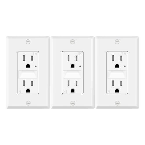 Greencycle Outlet with Night Light,3PK 15Amp Electrical Wall Outlet Plug Replacement,110V,Square,Tamper Resistant,3 Wire,Ultra-Slim,Residential Commercial Grade,Self Grounding,ETL List