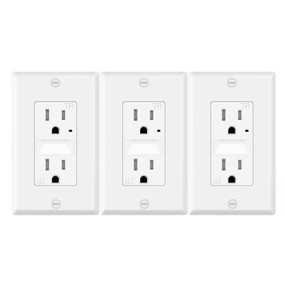 Greencycle Outlet with Night Light,3PK 15Amp Electrical Wall Outlet Plug Replacement,110V,Square,Tamper Resistant,3 Wire,Ultra-Slim,Residential Commercial Grade,Self Grounding,ETL List