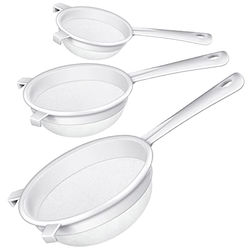 Skyley 3 Pcs Plastic Nylon Mesh Kefir Fine Strainer Set, 3 In, 4 In, 5.5 In | Plastic Flour Colander with Handle Nylon Kefir Food Strainers Flour Sifter for Baking Kitchen Tea Juice Pasta - size: 3 Inch, 4 Inch, 5.5 Inch