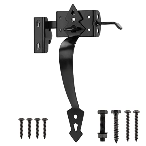 Thumb Gate Latch Hardware for Wooden Fence Heavy Duty, Self Closing Door Latches with 8" Decorative Handle, Gate Lock Kit for Outdoor Garden, Pool, Metal Gate, Vinyl Fence, Steel, Black Finish