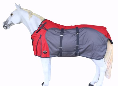 72" 1200D Horse Turnout Waterproof Heavy Weight Winter Blanket 5EE22RD - color: Grey/Red, size: 72"
