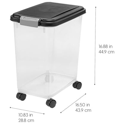 IRIS USA Airtight Pet Food Storage Rolling Container, 30 lb Capacity, Black | Airtight seal keeps kibble, bird seed, and pet food fresh while wheels provide easy mobility around the home. - color: Black, size: 30 lbs