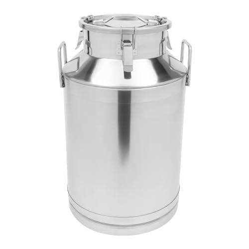 Milk Bucket 60L/15gal Stainless Steel Milk Transport Barrel with Lid, 15×24in Heavy Duty Milk Jugs with Three Buckles and Two Sturdy Handles for Oil, Milk, Coffee, Wine, Tea, Honey - size: 60L/15gal-15×24in