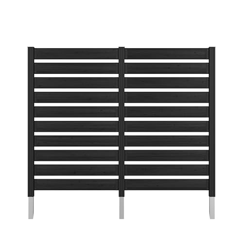 MUPATER 60” H×78” W Outdoor Privacy Screen, Wood Privacy Fence Panel for Hard Ground and Soil, 2 Way to Use, Air Conditioner Fence Kit, Trash Can Enclosure with Aluminum Stakes, Black (2 Panels) - color: Black, size: 2 Panels-5ft H × 6.5ft W