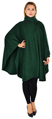Dare2BStylish Women Poncho Style Fleece Cover Up with Muffler - color: Hunter Green