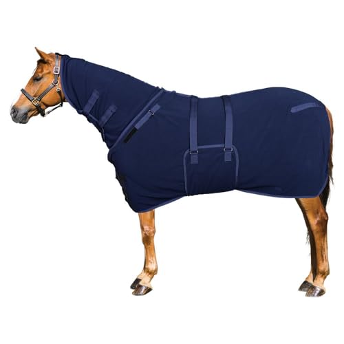Dura-Tech Polar Duo-Fit Horse Cooler Blanket Fleece | Absorbent Horse Cooler | Lightweight Horse Cooler Blanket Fleece | Adjustable Fit Bellyband | Horse Fleece Cooler - color: Navy, size: Horse Size 68