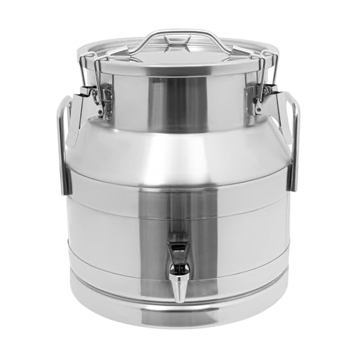 Milk Can with Spigot, 201 Stainless Steel Milk Dispenser Container Pail, 5Gal Stainless Steel Water Jug 20L Hanging Lid Bucket Drink Beverage Dispenser for Oil Tea Wine - size: 20L/5.28Gal