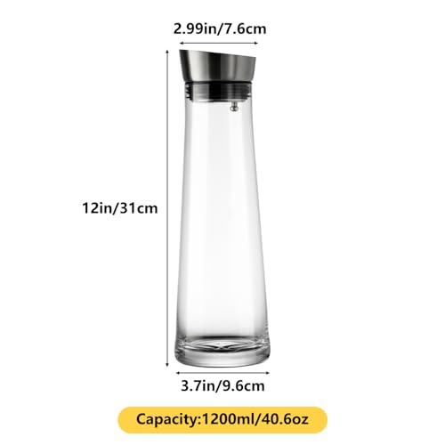 GLASKEY Glass Water Carafe with Lid,1200ml Borosilicate Glass Juice Pitcher with Stainless Steel Gravity Lid,Clear Water Pitcher for Ice Tea, Lemonade, Coffee,Juice Beverage,40 oz - size: 40 Ounces