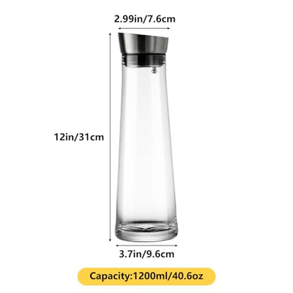 GLASKEY Glass Water Carafe with Lid,1200ml Borosilicate Glass Juice Pitcher with Stainless Steel Gravity Lid,Clear Water Pitcher for Ice Tea, Lemonade, Coffee,Juice Beverage,40 oz - size: 40 Ounces